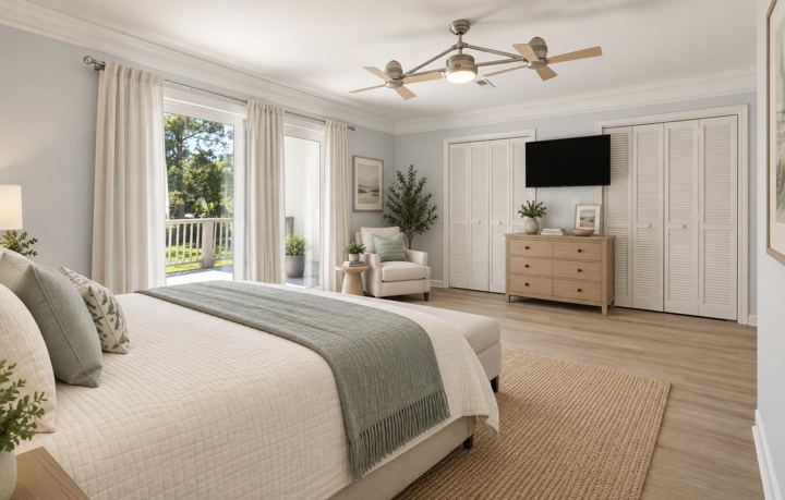 Primary suite with doors to the private deck