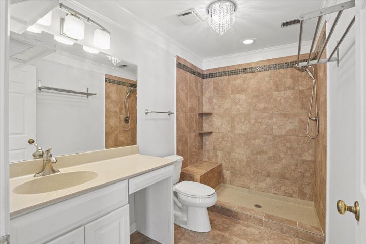 Primary bath with tiled shower